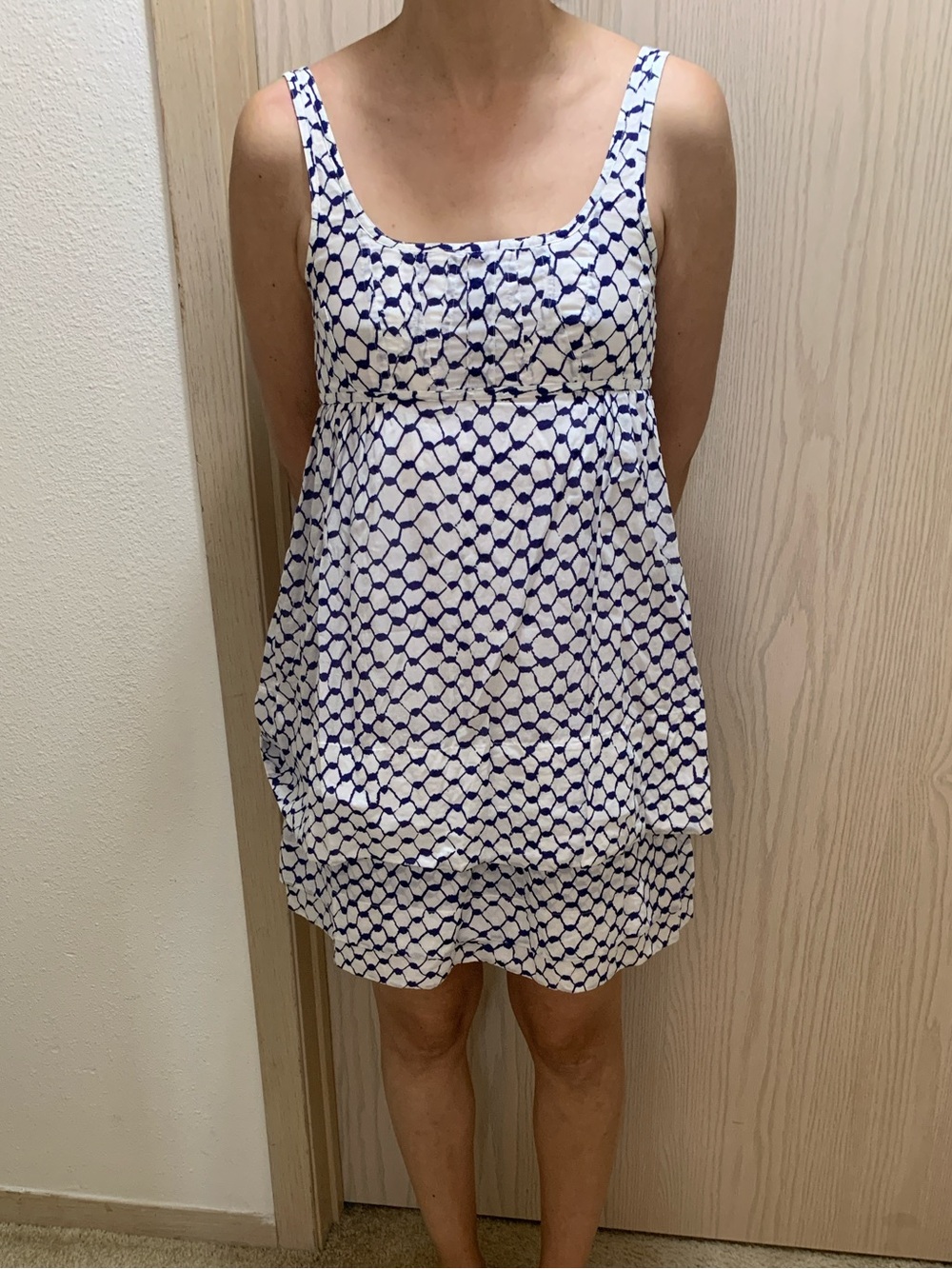 Marc by Marc Jacobs White and Navy Printed Sleeveless Empire Waist Dress